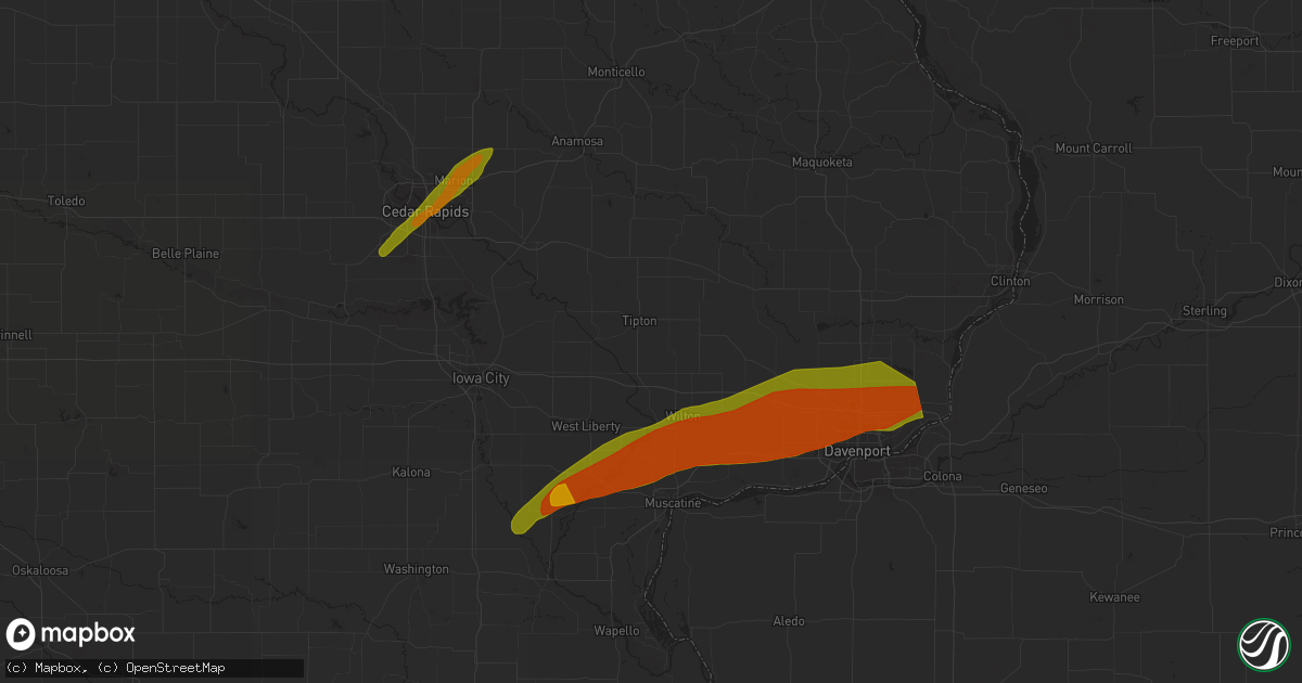 Hail map in Bettendorf, IA on April 4, 2023