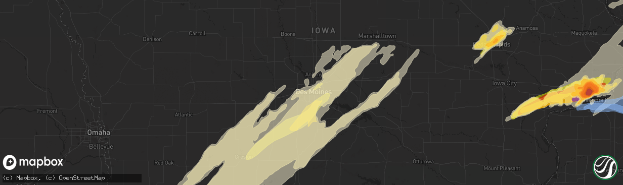 Hail map in Des Moines, IA on April 4, 2023