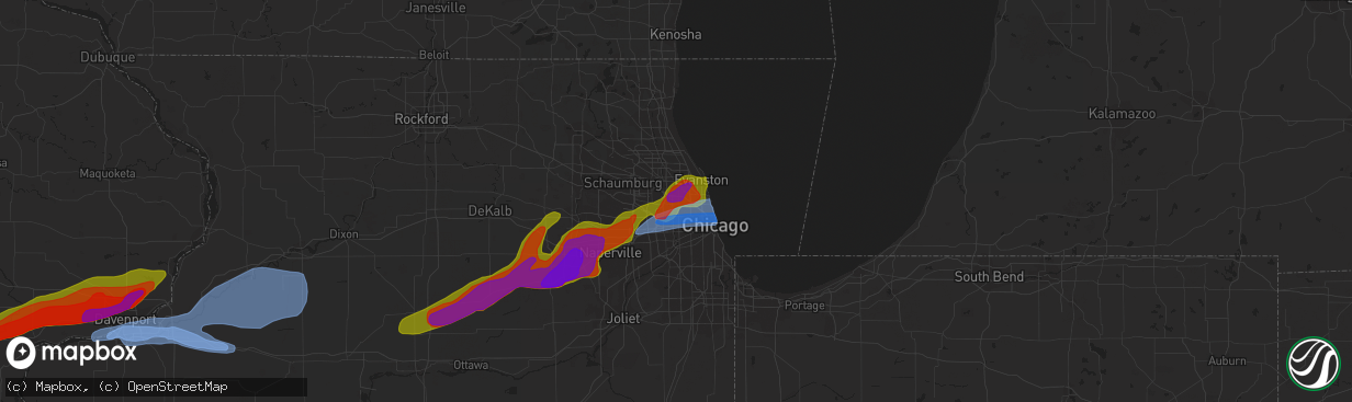 Hail map in Harwood Heights, IL on April 4, 2023