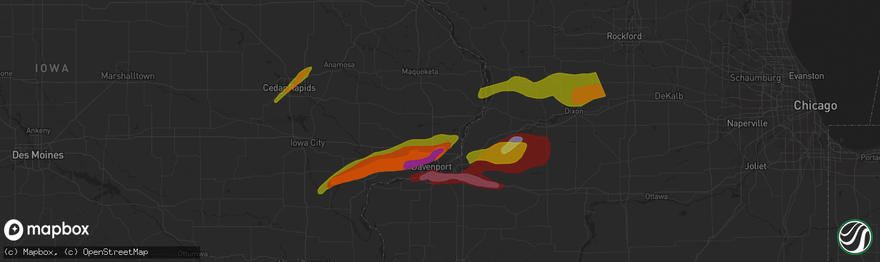 Hail map in Milan, IL on April 4, 2023