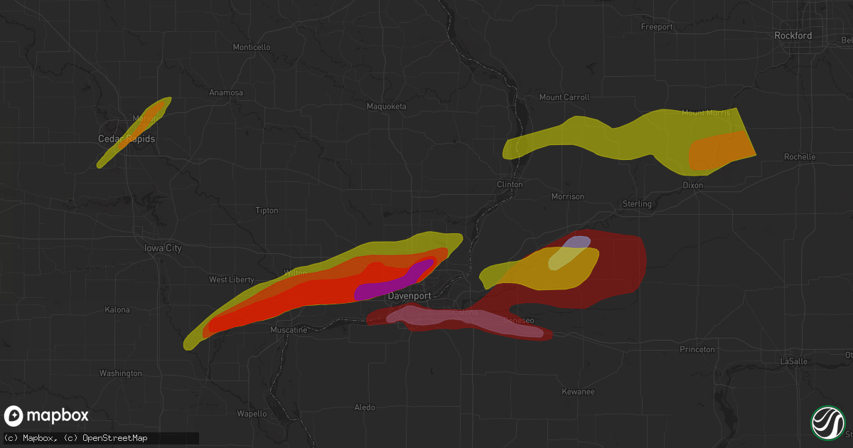 Hail map in Milan, IL on April 4, 2023