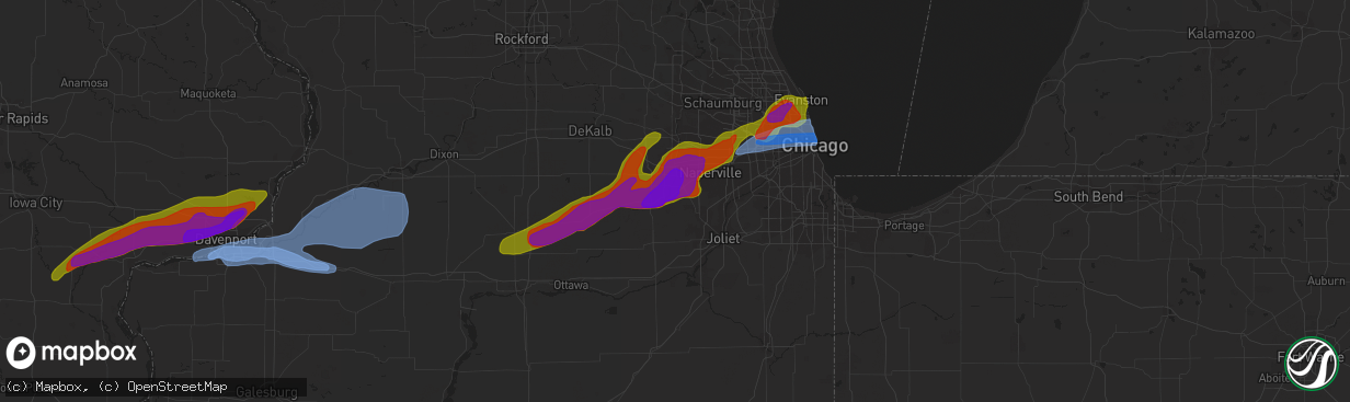 Hail map in Oswego, IL on April 4, 2023
