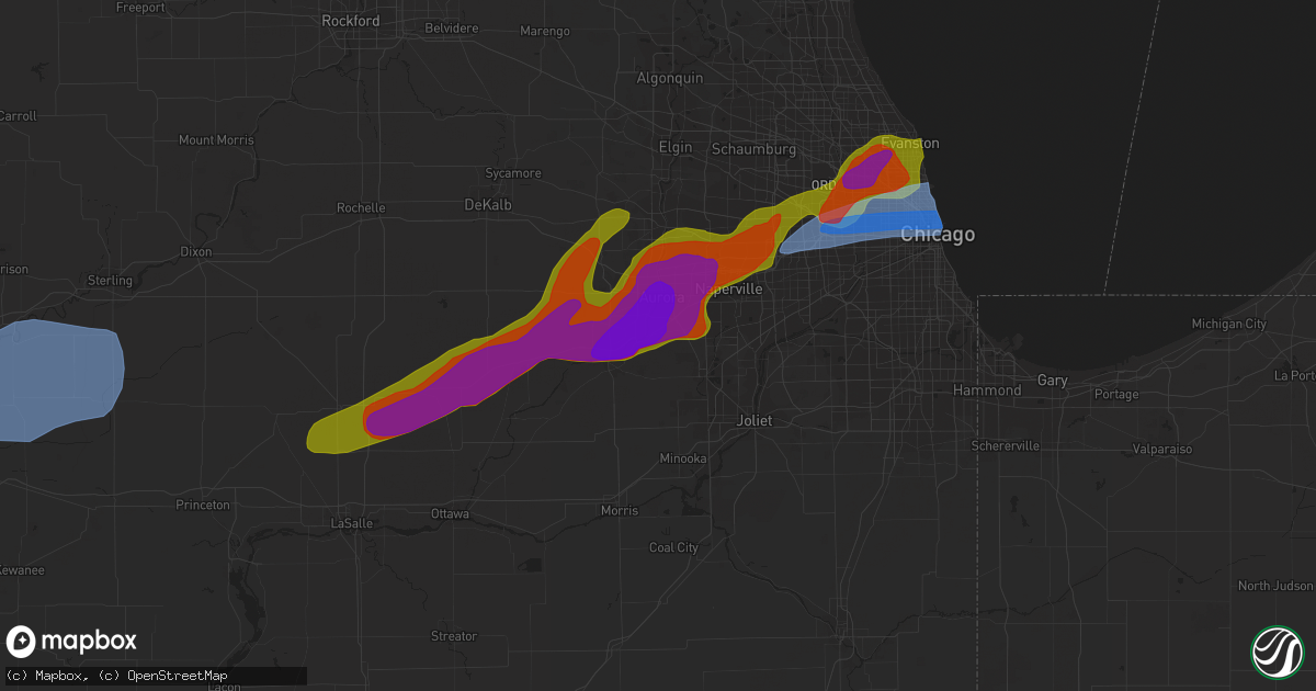Hail map in Oswego, IL on April 4, 2023