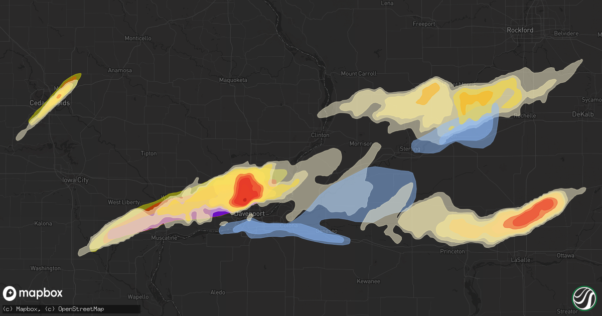 Hail map in Walcott, IA on April 4, 2023