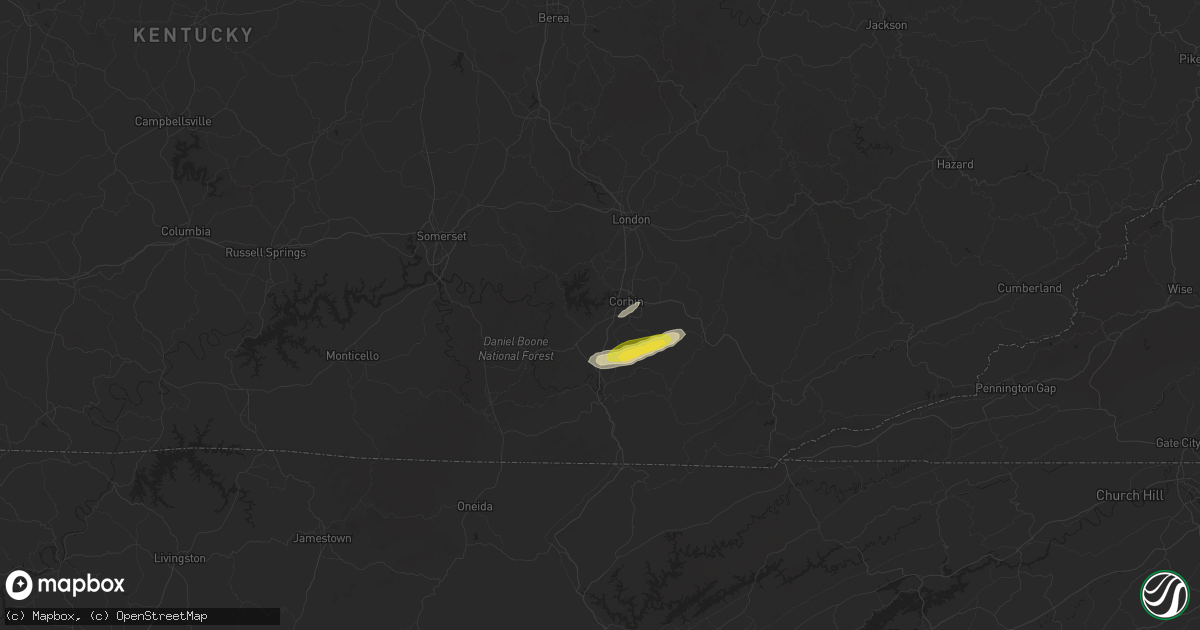 Hail map in Corbin, KY on April 4, 2025