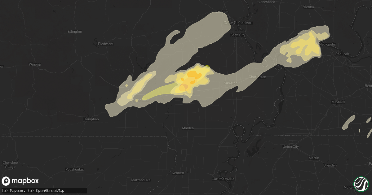 Hail map in Dexter, MO on April 4, 2025