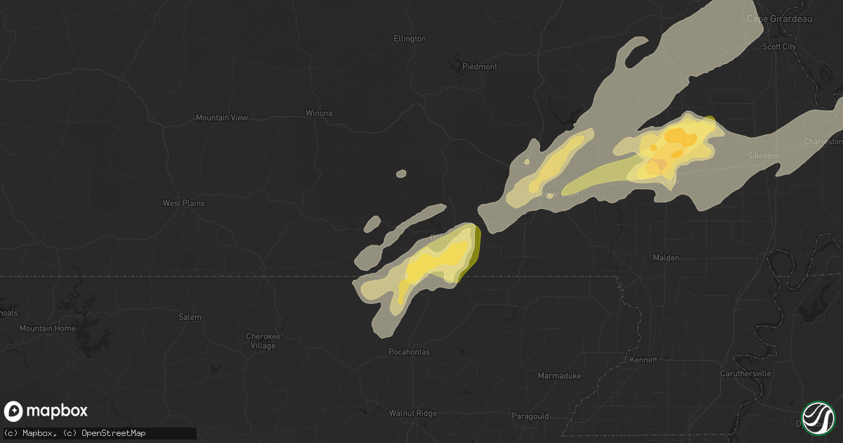 Hail map in Doniphan, MO on April 4, 2025
