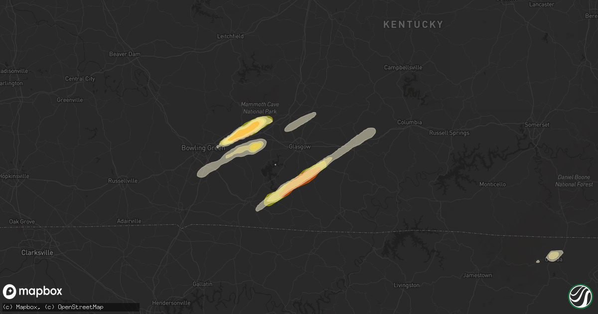 Hail map in Glasgow, KY on April 4, 2025