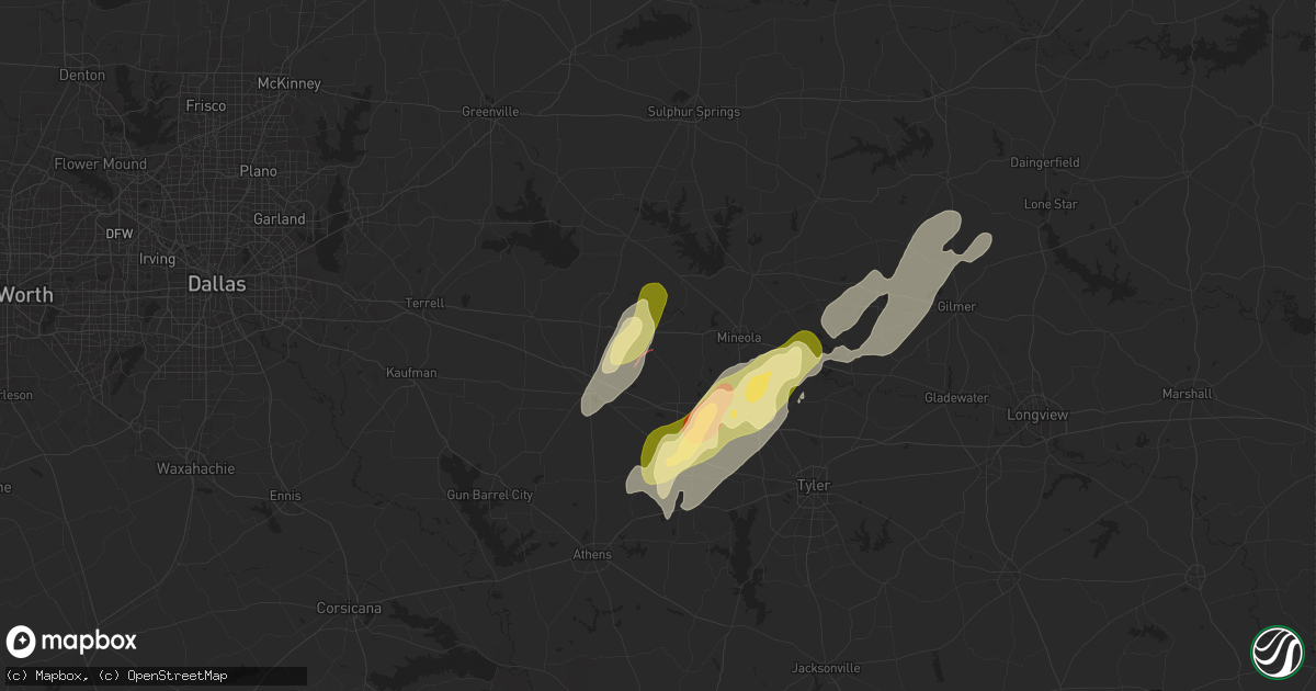 Hail map in Grand Saline, TX on April 4, 2025