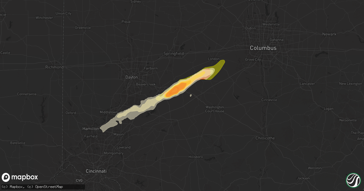 Hail map in Jamestown, OH on April 4, 2025