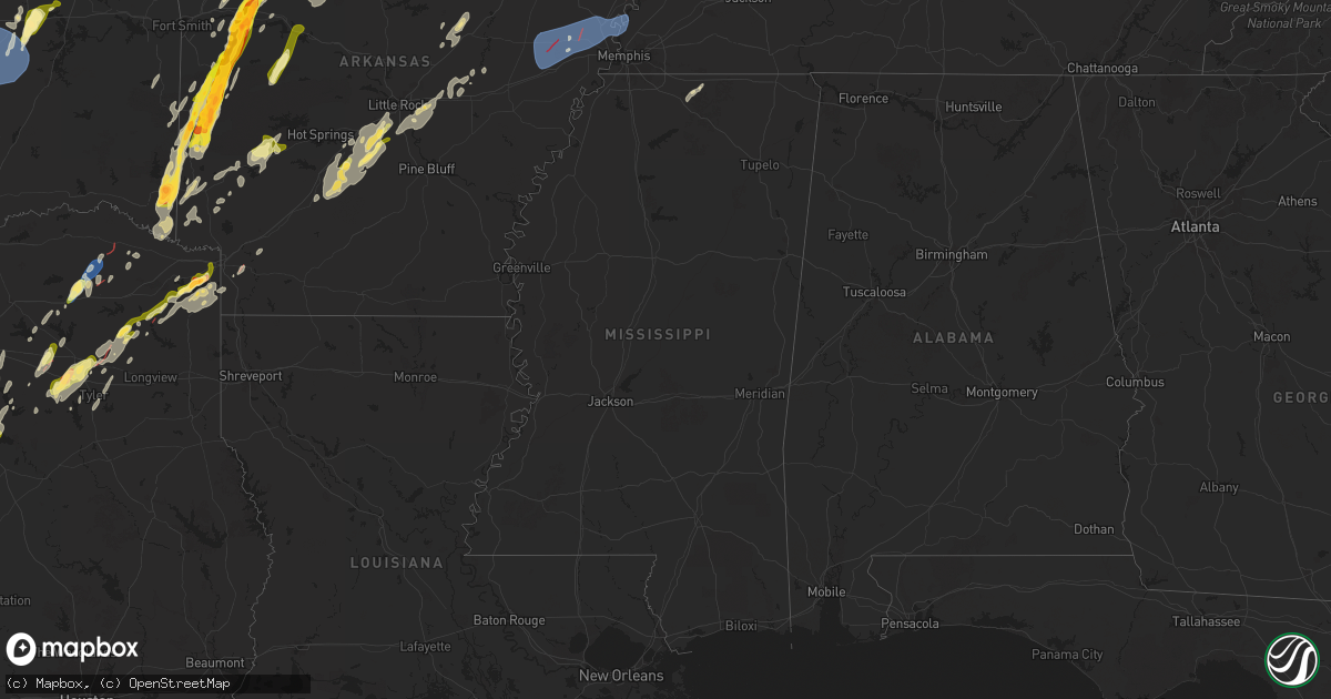 Hail map in Mississippi on April 4, 2025