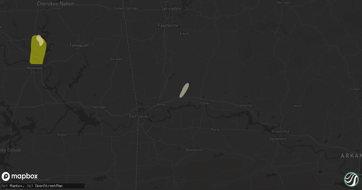 Hail map in Mulberry, AR on April 4, 2025