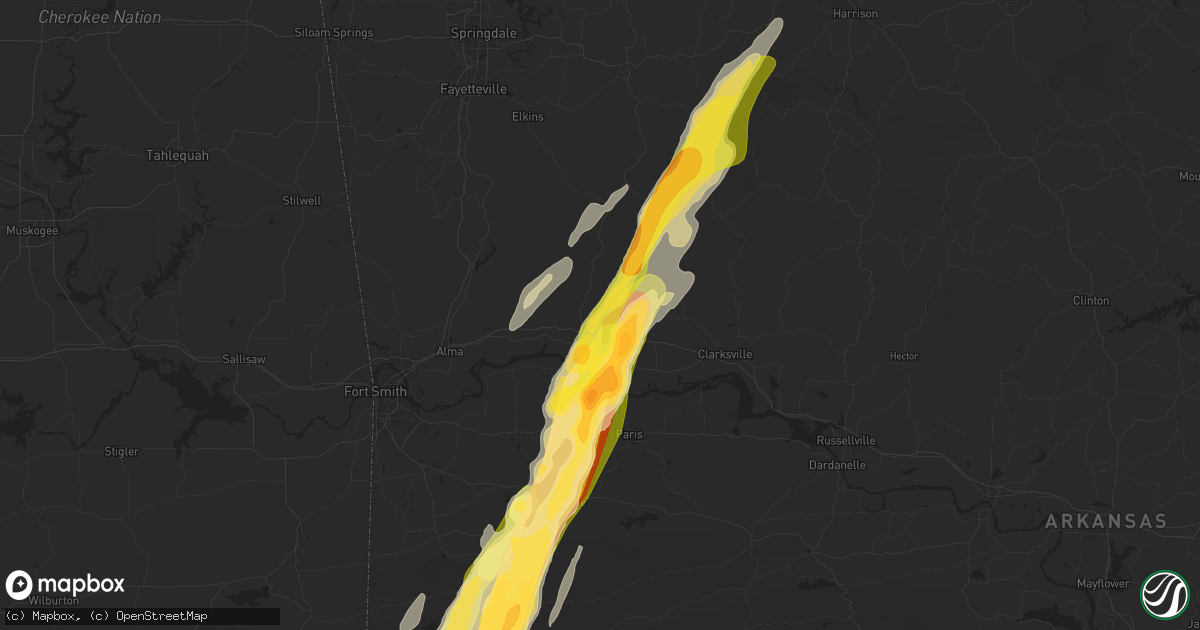 Hail map in Ozark, AR on April 4, 2025