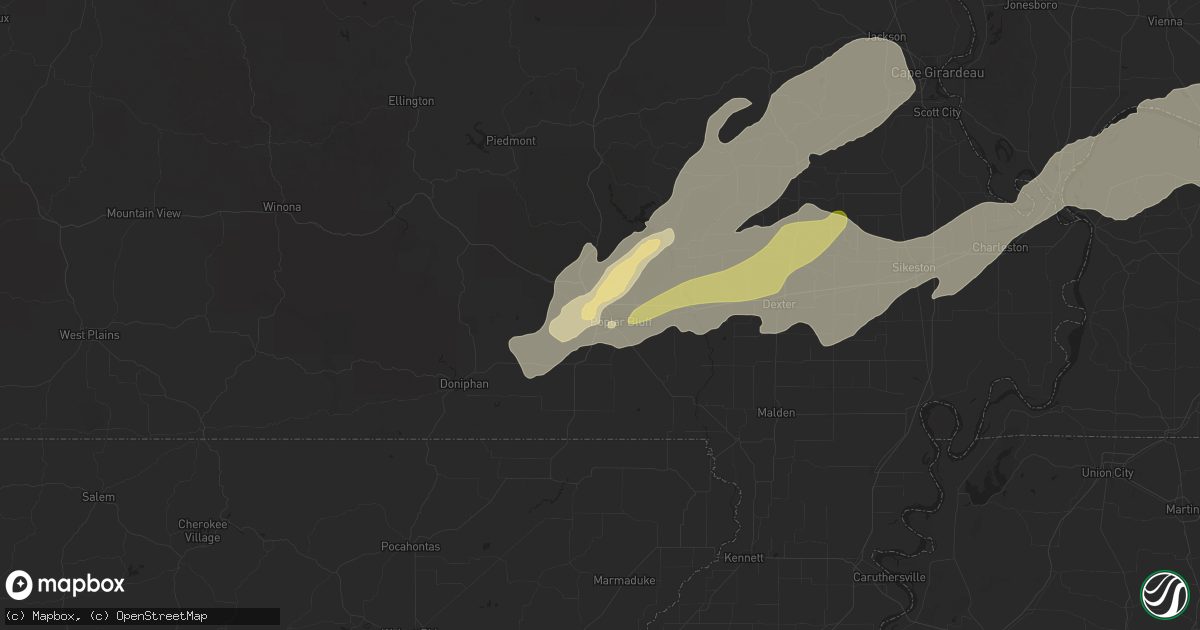 Hail map in Poplar Bluff, MO on April 4, 2025