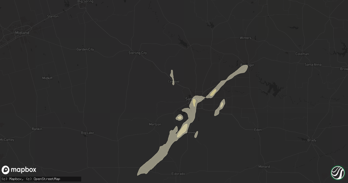 Hail map in San Angelo, TX on April 4, 2025