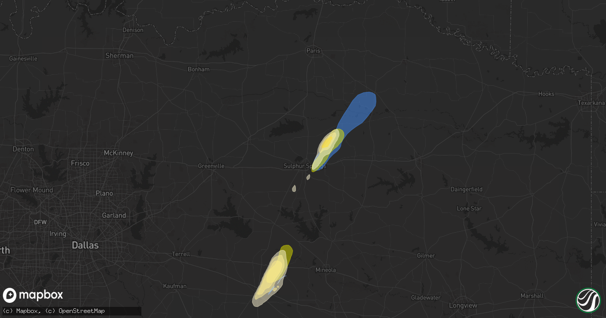 Hail map in Sulphur Springs, TX on April 4, 2025
