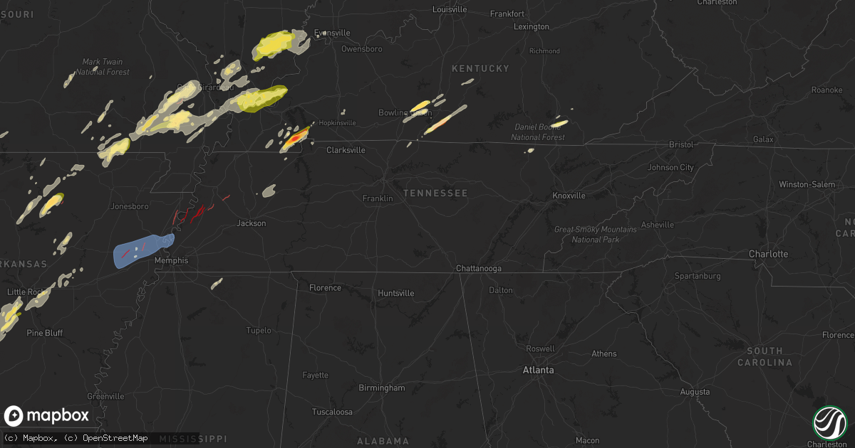 Hail map in Tennessee on April 4, 2025