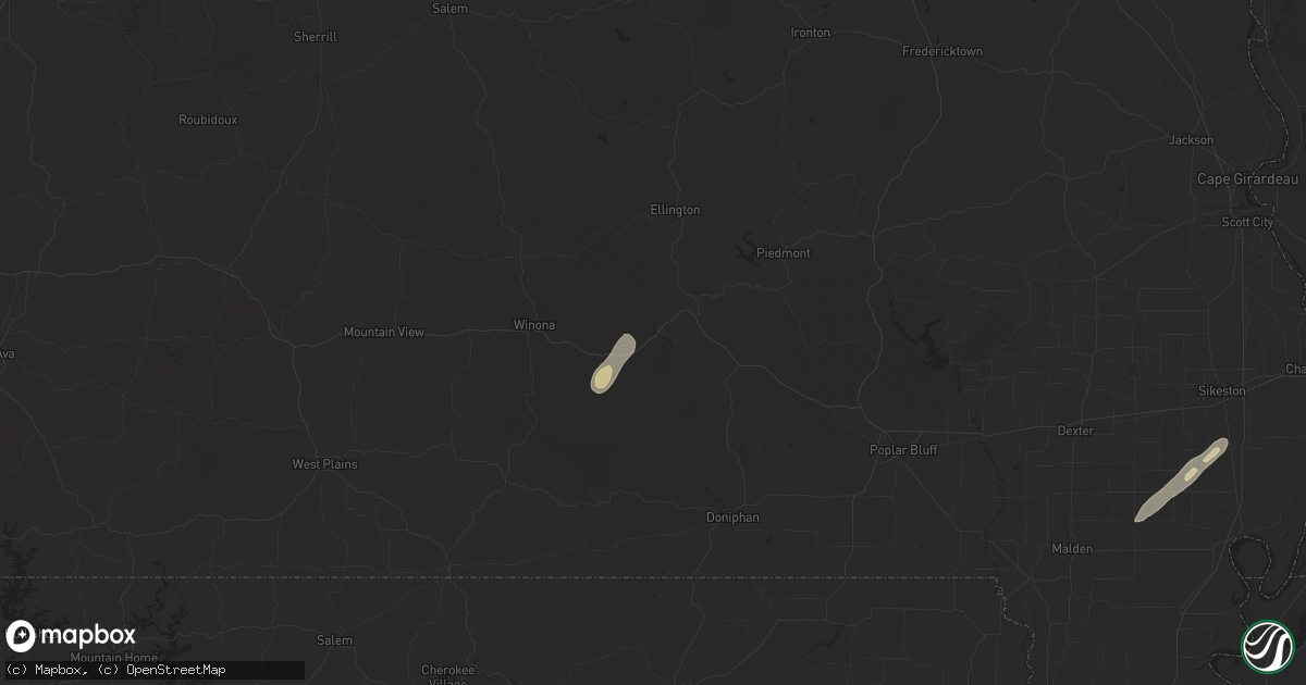 Hail map in Van Buren, MO on April 4, 2025
