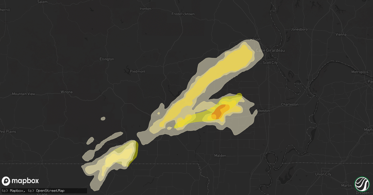 Hail map in Wappapello, MO on April 4, 2025