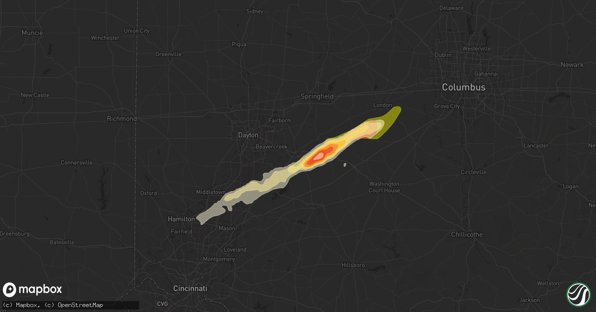 Hail map in Xenia, OH on April 4, 2025