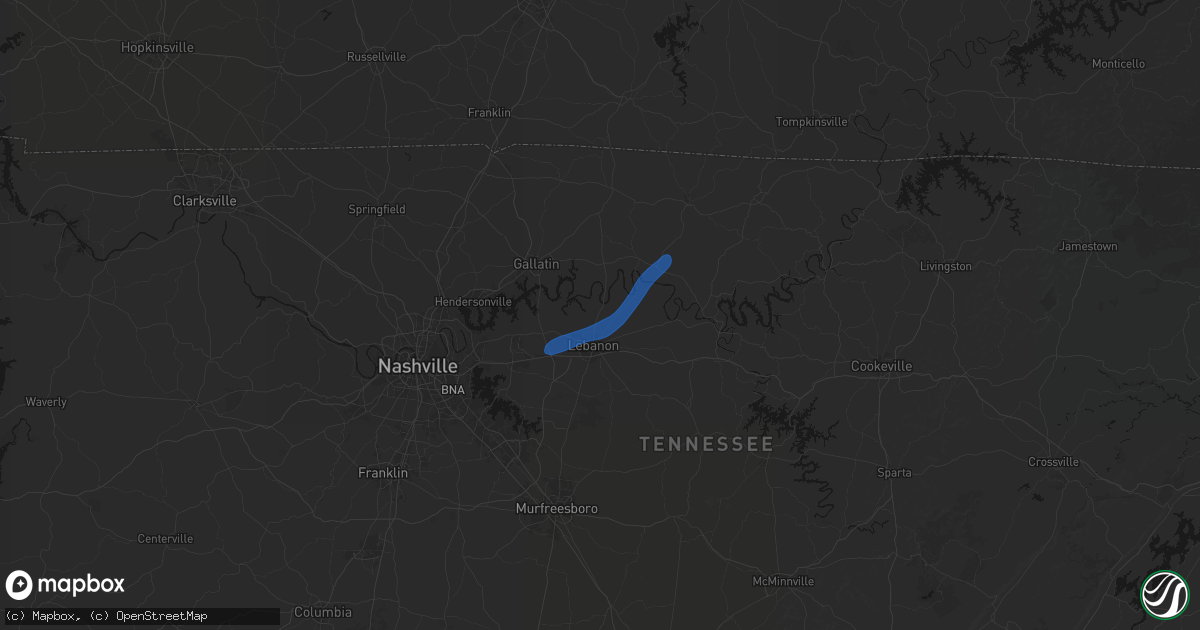 Hail map in Lebanon, TN on April 4, 2026