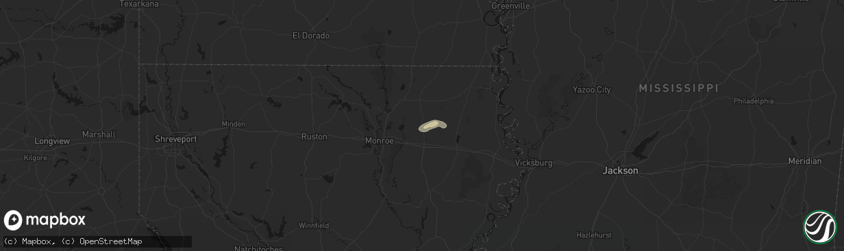 Hail map in Oak Ridge, LA on April 4, 2026