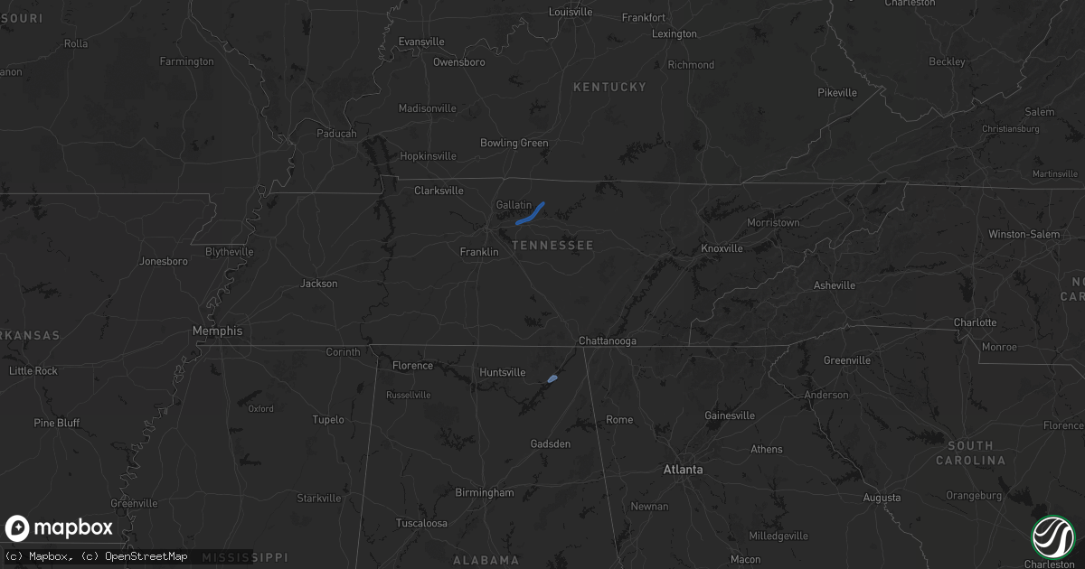 Hail map in Tennessee on April 4, 2026