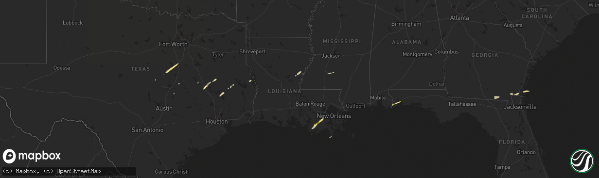 Hail map in Louisiana on April 5, 2014