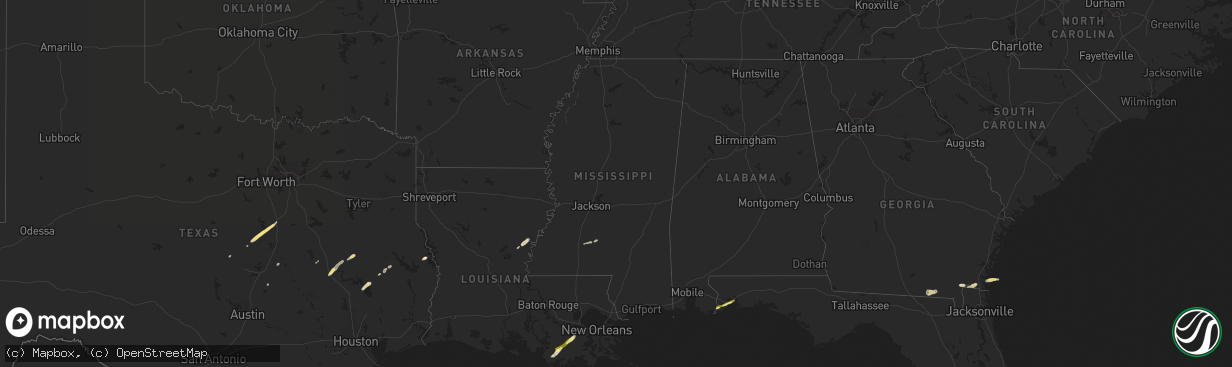 Hail map in Mississippi on April 5, 2014