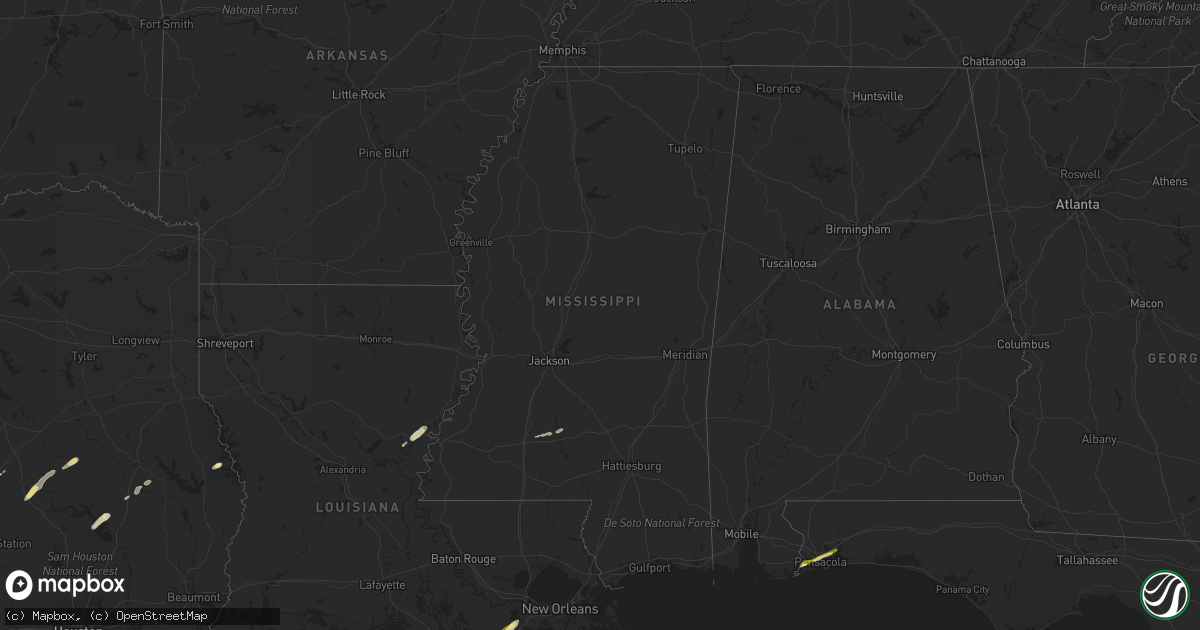 Hail map in Mississippi on April 5, 2014