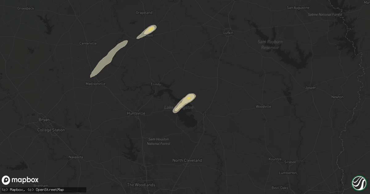 Hail map in Onalaska, TX on April 5, 2014