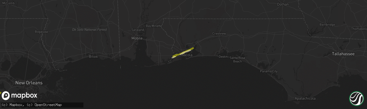 Hail map in Pensacola, FL on April 5, 2014