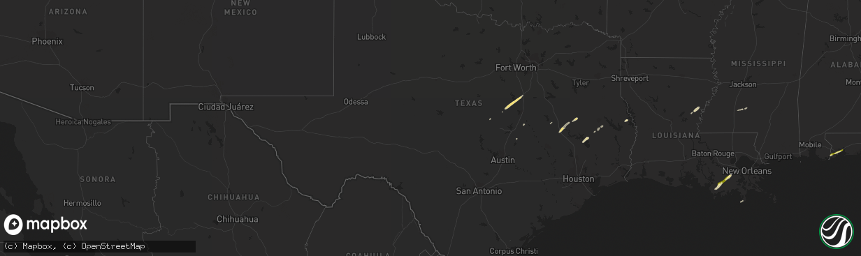 Hail map in Texas on April 5, 2014