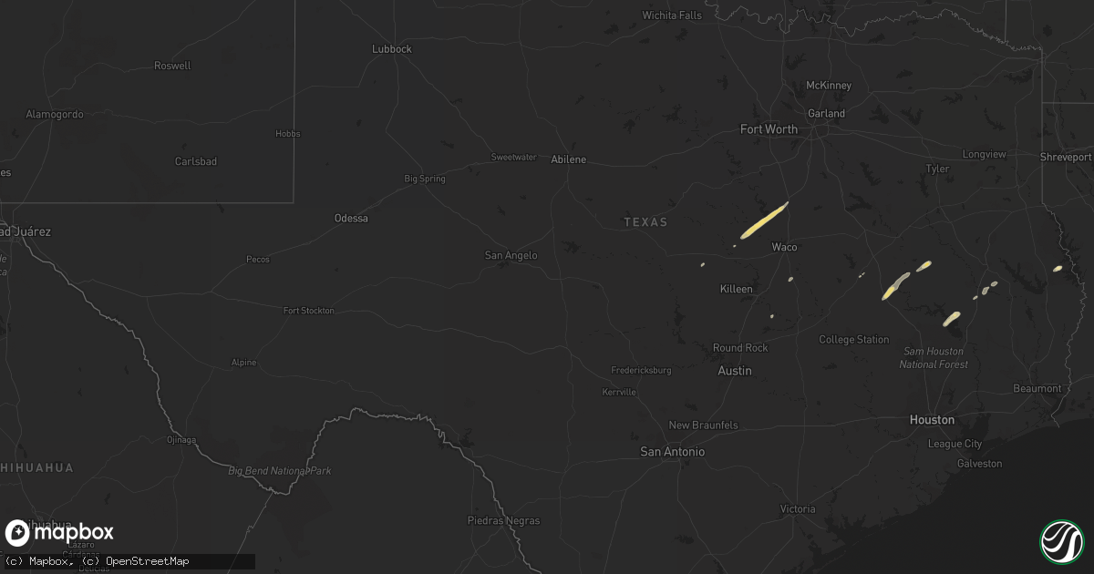 Hail map in Texas on April 5, 2014