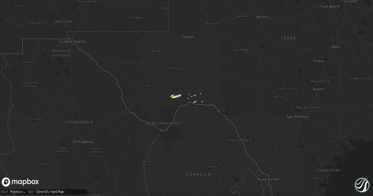 Hail map in Texas on April 5, 2015