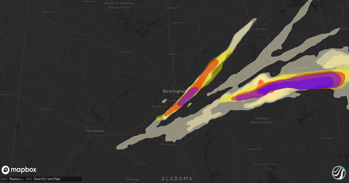 Hail map in Birmingham, AL on April 5, 2017