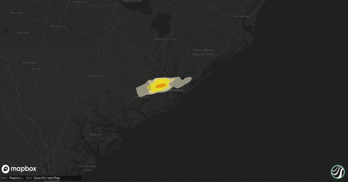 Hail map in Charleston, SC on April 5, 2017