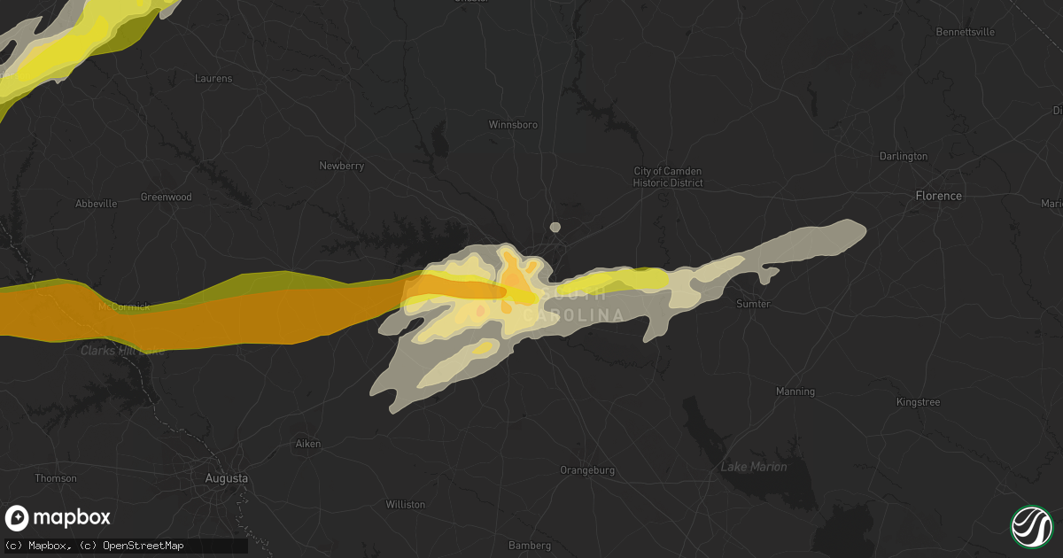 Hail map in Columbia, SC on April 5, 2017