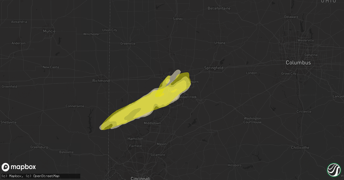 Hail map in Dayton, OH on April 5, 2017