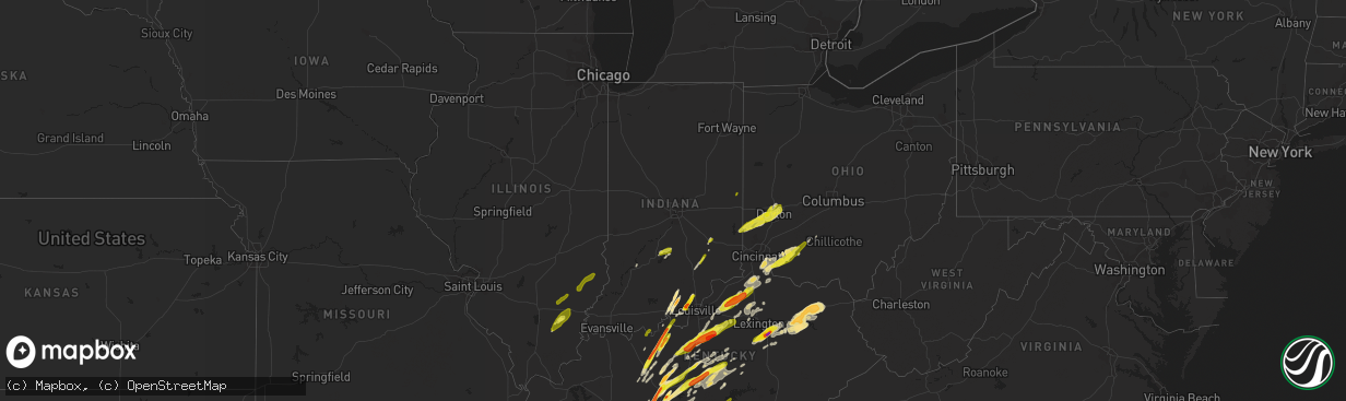 Hail map in Indiana on April 5, 2017