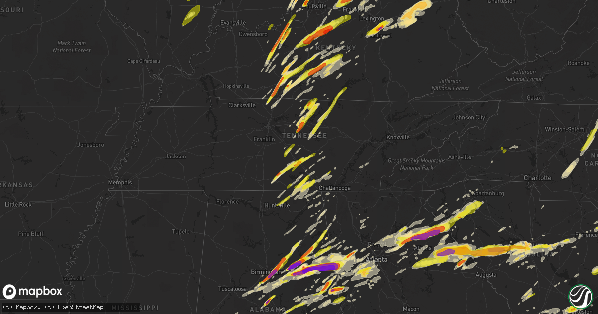 Hail map in Tennessee on April 5, 2017