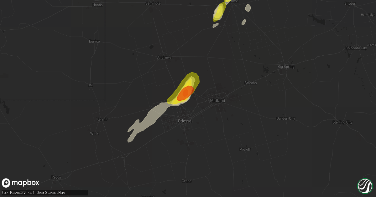 Hail map in Gardendale, TX on April 5, 2019