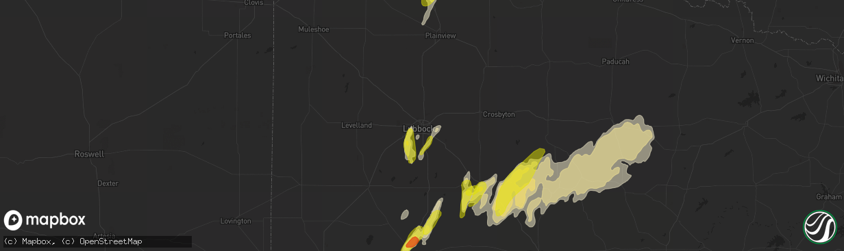 Hail map in Lubbock, TX on April 5, 2019