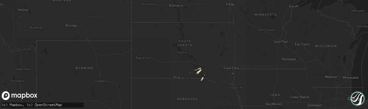 Hail map in South Dakota on April 5, 2019