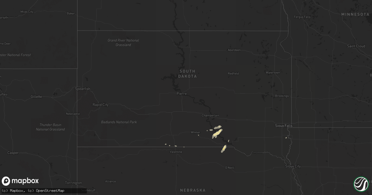 Hail map in South Dakota on April 5, 2019
