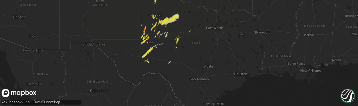 Hail map in Texas on April 5, 2019