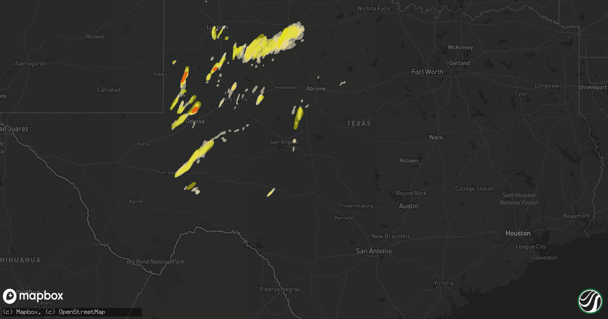 Hail map in Texas on April 5, 2019
