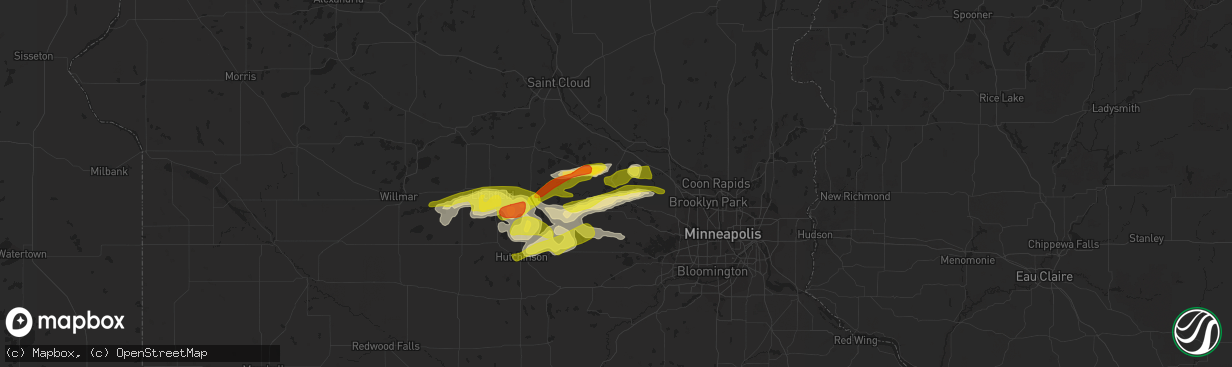 Hail map in Buffalo, MN on April 5, 2021