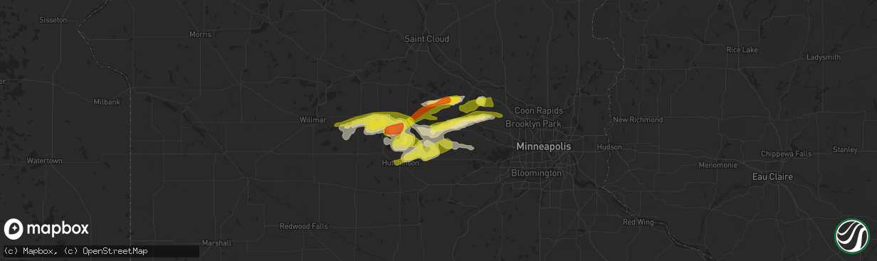 Hail map in Howard Lake, MN on April 5, 2021