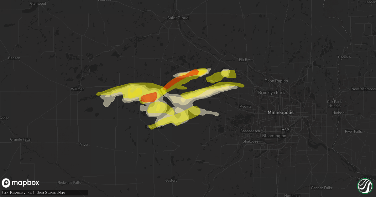 Hail map in Howard Lake, MN on April 5, 2021